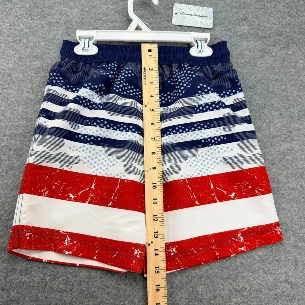 Tommy Bahama Boys M 7/8 American Flag Swim Trunks UPF 50 Red White Blue NWT